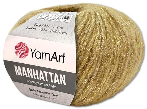 Frida's Wollhaus YarnArt 50 g Manhattan Metallic-Wolle Viskose-Garn Effektgarn 16 Farben (902 | Gelbgold)