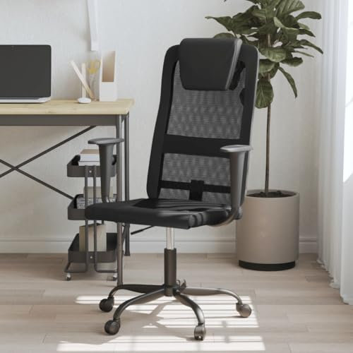 CIADAZ Bürostuhl Schwarz Netz und Kunstleder, Drehstuhl, Schreibtisch Stuhl, Büro Stuhl, Computerstuhl, Arbeitsstuhl, Gaming Stuhl 353019