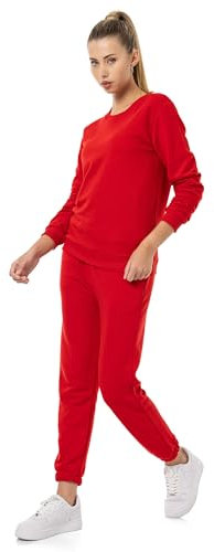 Redbridge Damen Freizeitanzug Jogginganzug Hose Sweatshirt Premium Basic Rot XL