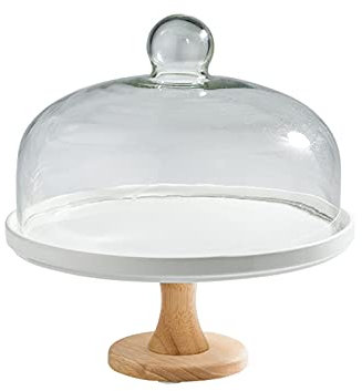 Soporte para tartas Bandeja de exhibición para tartas con tapa de cristal Soporte simple para tartas Plato de postre multiusos Soporte para tartas para bodas, hoteles, restaurantes (un color L)