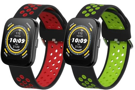kwmobile Straps Compatible with Huami Amazfit Bip 5 Unity/Amazfit Bip 5 / Amazfit GTR 4 Straps - 2x Replacement Silicone Watch Bands - Smartwatch or Fitness Tracker - Black/Red/Black/Green