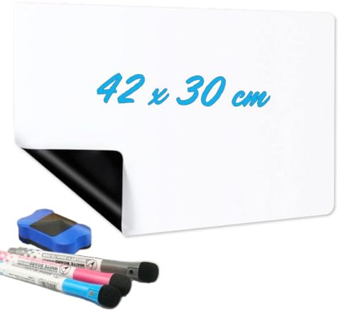 BLACK WEST - Pizarra Magnetica Nevera (A3) - Incluye 3 Rotuladores + Borrador. Pizarra blanca perfecta para planificador semanal, mensual o calendario. (A3) Whiteboard