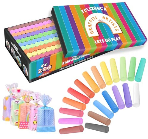 FELIZROCA 200 Stück Kreide, Straßenmalkreide in 20 Farben, Kreide Kinder, Straßenmalkreide zum Bemalen Riesenpflaster Kreide