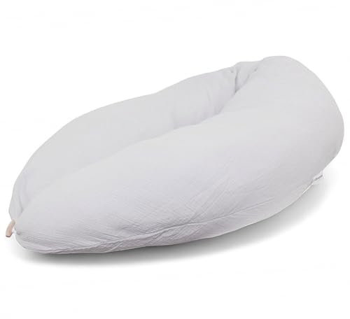 HOBEA-Germany Stillkissen 190 cm x 76 cm XXL Lagerungskissen Schwangerschaftskissen für Baby und Erwachsene Seitenschläferkissen Stillkissen mit Bezug aus Bio Baumwolle, Musselin Hellgrau