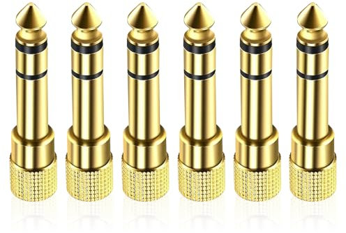 6 Pezzi Adattatore Jack Cuffie 6.3 a 3.5mm, Rame Puro Placcato Oro Convertitore Stereo da Maschio a Femmina, Riduttore per Cuffie, Amplificatori, Mixer, Pianoforti Digitali, Home Theater, Audio
