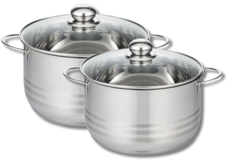 ELO 9802150 Faitout inox à induction, Faitout inox 20 cm, Marmite en inox de 24 cm, Faitout avec couvercle en verre, Acier inoxydable, Verre, 20 et 24 cm