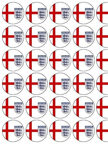 England Badge/flag Football Euros 1.5 x 30 (PRE- CUT PREMIUM RICE PAPER Edible Cake Toppers