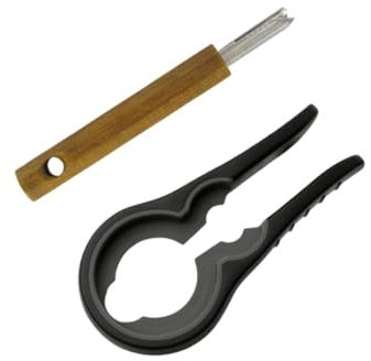 Fackelmann 9943750 Duo Ouvre Bocal et Tire-languette, Ouvre Bouteilles, Ouvre Bocal universel, Ouvre Bocaux et Bouteilles, Plastique, Caoutchouc, Bois, Acier Inoxydable, Noir, Brun, 18 x 9 x 2,4 cm