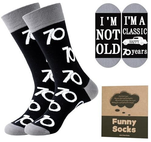 Effeet 70th Birthday Gifts Mens Socks Calf-length Cotton Size 9-11, Novelty Funny Birthday Socks Gift for Dad/Grandad/Husband