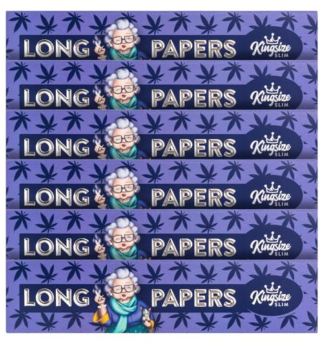 6x Granny's® new unbleached Slim Long Papers in Lila | 108 x 45 mm | 36 Blatt ungebleicht | King Size | OmasRawpapers | Zellstoff Long Papers