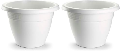 Tradineur Lot de 2 pots ronds en terre cuite en plastique pour extérieur et intérieur Blanc Ø 30 cm