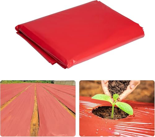 Rote Mulchfolie für den Garten, Kunststoff, 1,2 m x 7,6 m, rote Landwirtschaft, Pflanzen, Pflanzfolie, 3 mm, rote Pflanzfolie für Kartoffeln, Tomaten, Auberginen, Erdbeeren