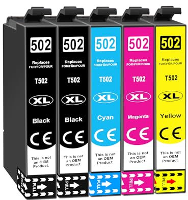 Jhaan 502 XL Druckerpatronen Kompatibel für Epson 502XL Kompatible mit Workforce WF-2860 WF-2860DWF WF-2865 WF-2865DWF WF-2885 WF-2880 Expression Home XP-5100 XP-5150 XP-5155 XP-5105 (5er-Pack)