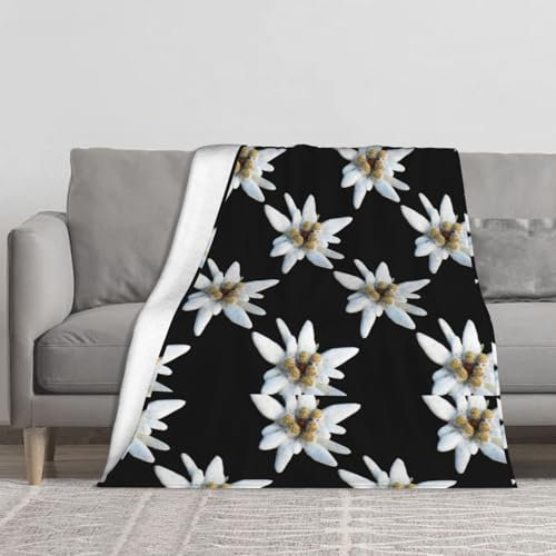 Leontopodium Edelweiss Kuscheldecke, warme Flanell-Fleece-Plüsch-weiche Überwurfdecke als Bettdecke/Bettlaken, 127 x 152 cm