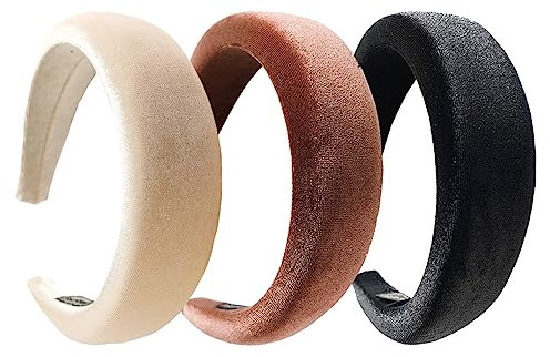 scicent Velvet Headbands for Women 3 Pcs Wide Hairdband Padded Velvet Feel Alice Hair Band 12822