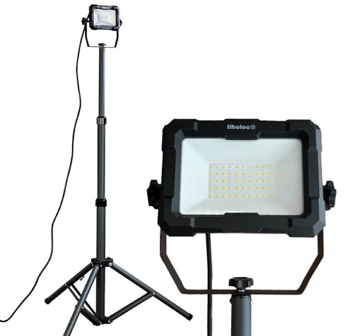 Projecteur LED de chantier filaire sur pied téléscopique 50W, 4600 lumens, IP65, IK07, 4000K, garantie 3 ans - Tibelec