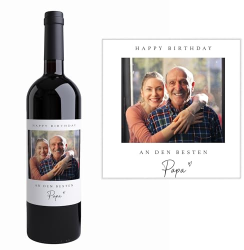 Personalisiertes Weinetikett „Happy Birthday – An den besten Papa“ | Individuelles Weinetikett mit Foto | Geschenk für Papa zum Geburtstag