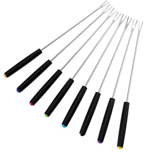 8 Pack Stainless Steel Fondue Forks 10 Inches Fondue Sticks with Heat Resistant Handle Color Coded Fondue Forks Fondue Set for Chocolate Fountain Cheese Roast Dessert Fruits