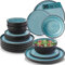 SÄNGER Granada | Steingut Geschirr Set 36 tlg, Teller Set 12 Personen, Geschirrset 12x Speiseteller 12x Müslischalen 12x Dessertteller, Tafelservice blau mit schwarzem Rand | VALUE COLLECTION