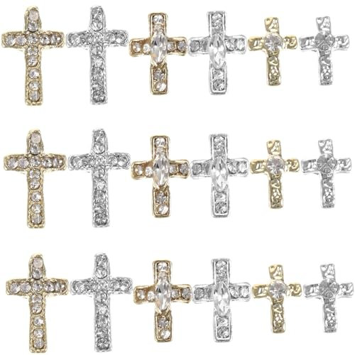 VALICLUD 60pcs Metal Cross Nail Charms 3D Rhinestone Nail Art Decorations for Manicure Suitable for Art Supplies and Enthusiasts