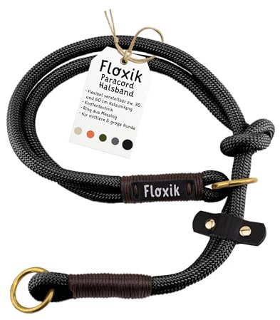 Floxik Paracord Hundehalsband Schwarz | Hohe Reißfestigkeit & Sicherheit Dank des Zugstopp Halsband Hunde | flexibel verstellbar 30-60cm für mittlere & große Hunde | Wetterfest & Pflegeleicht