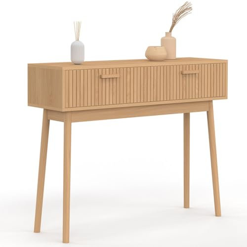 IDMarket - Console 2 tiroirs Juliette Lattes tasseau Bois Coloris chêne