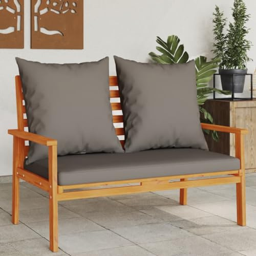 QZZCED Gartenbank aus massivem Akazienholz mit Kissen, Rückenlehne und Armlehnen, Außensitz für Terrasse oder Hof, Campingstuhl und Sonnenliege, Kapazität 110 kg