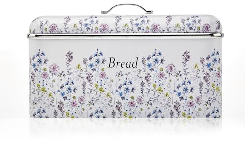 Laura Ashley Wild Meadow Large Bread Bins for Kitchen - Spacious Bread Box | Food Grade Metal BreadBin, Removable Lid, Keep Bread Fresh, Rust Resistant, Easy to Clean, Bread Storage Containers, Durable
