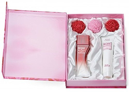 Geschenkset Rose of Bulgaria ( 3 handgefertigte Seifen, Parfüm und Handcreme)
