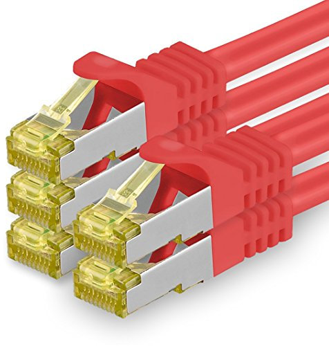 1aTTack.de Cavo di rete Ethernet Lan Cat.7 SFTP spina RJ45 Cat6a doppia schermatura 10000 Mbit/s compatibile con Cat5 Cat6 Cat6a Cat8 per switch Router Modem Patchpanel Rosso / 5 pz 1m