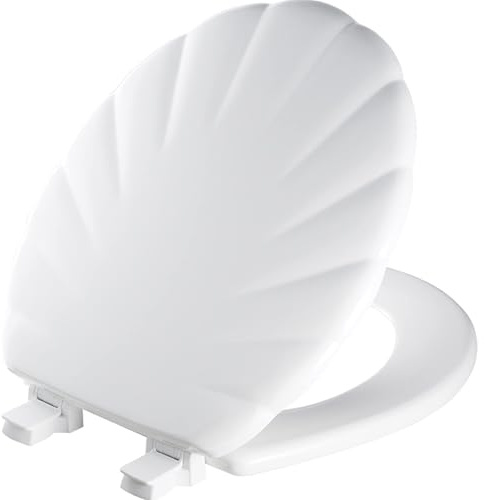 Mayfair Sculptured Shell Toilet Seat, Easy Clean Hinges with Durable Wood Seat, Made in USA, Round, White