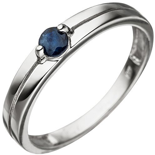 Schmuck Krone Ring Damenring mit Saphir Safir blau dunkelblau 333 Gold Weißgold Saphirring, Ringgröße:Innenumfang 52mm ~ Ø16.6mm