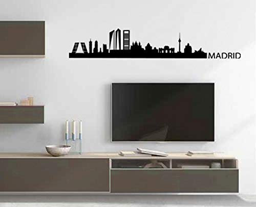 TOKPERSONAL Vinilo Decorativo para Pared, Adhesivo Skyline Madrid, decoración Comedor o salón (100_x_20, Blanco)
