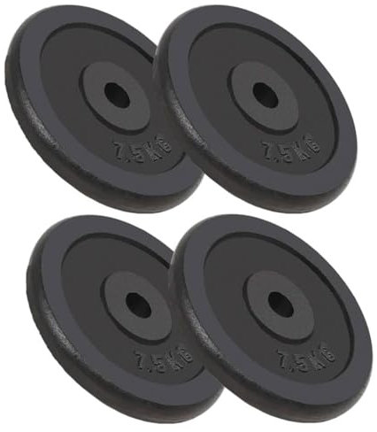'vidaXL 4pcs Cast Iron Weight Plates 7.5kg Each - Durable Enamel Coated Fitness Equipment for Gym or Home Use