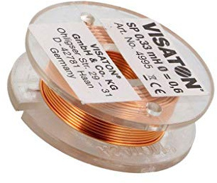 4995 Inductor: air Coil 0.33mH 0.68Ω Ø: 37mm H: 12mm Øcore: 0.6mm VISATON