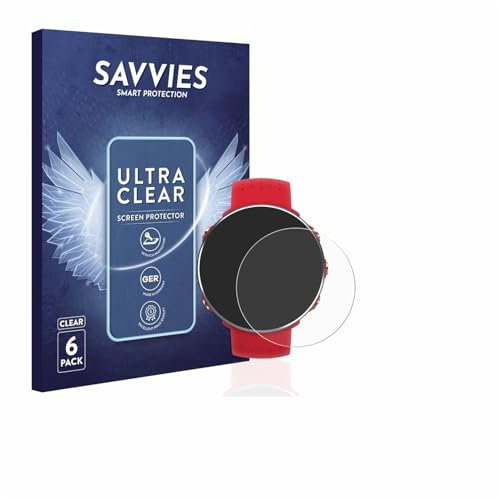Savvies 6 Stück Schutzfolie für Polar Vantage M Displayschutz-Folie Ultra-Transparent