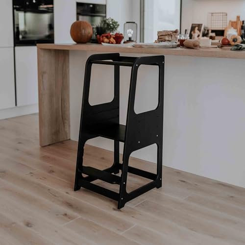 Lernturm Montessori-Lernturm Küche Hocker Sicherheit Hocker Kleinkind Tritthocker Kind Schritt Hocker Aktivität Turm Montessori Turm Stepping Hocker (Schwarz)