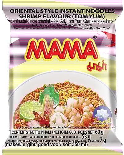 Mama Tom Yum Shrimp Instant Noodles, 60 g (Pack of 30)