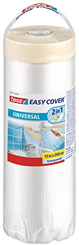 tesa Easy Cover Folie universal, 2-in-1 Schutzhülle mit Klebeband zum Abdecken, 15 m x 260 cm