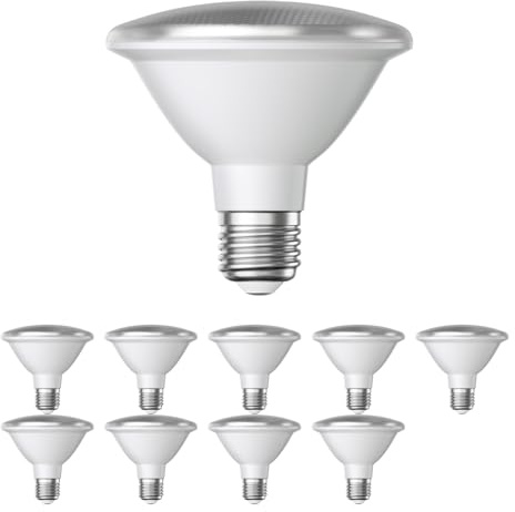 ledscom.de 10x E27 LED Bulb, PAR30 Short Neck, White (4200 K), 13 W, 1025lm, 43°, Reflector Mirror (Silver)