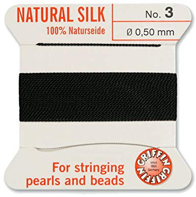 Creative-Beads Perlenfaden, Schnur, Perlseide zum auffädeln 2m lang mit flexiblem Drahtende als Fädelnadel Stärke 0,50mm schwarz