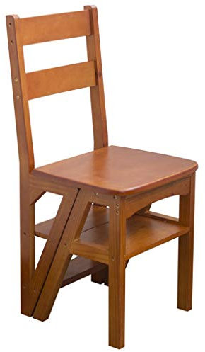 4 Step Ladder Wood Ladders Convertible Ladder Chair Library Kitchen Folding Step Stool for Home and Kitchen Ladder 440lb