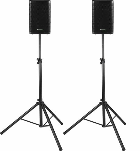 Pronomic C-208 MA Stative Set - Zwei aktive 2-Wege Boxen - Leistung: 800 Watt - 8 Woofer + 1 Hochtöner - Bluetooth und DSP-Presets - Kunststoff-Gehäuse mit Monitorschräge - inkl. Stative