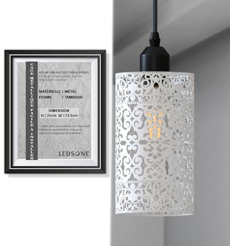 LEDSone Vintage Käfig Metall Lampenschirm, Industrial Metall Käfig Licht DIY Decke Pendelleuchten für Esszimmer Schlafzimmer Loft Flur usw. (WEISS 4)