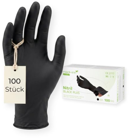 Medi-Inn+ PS Handschuhe, Nitril puderfrei Black Plus schwarz Größe XL 93020 Nitrilhandschuhe Einweghandschuhe, 100 Stück
