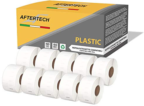 Aftertech 10 x 99012P 36 x 89 mm Rollen wasserdichte Kunststoff-Etiketten kompatibel (260 Etiketten/Rolle = 2600 insgesamt) für Dymo LabelWriter 10 x 99012PLA