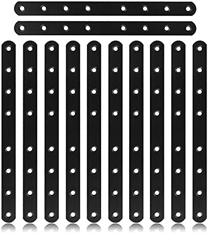 EVADOW 24PCS Black Mending Plates, 250mm x 20mm x 3mm Heavy Duty Flat Straight Bracket Carbon Steel Flat Corner Brace Fixing Furniture Fastener Connector for Wood Project and Fixing Furniture