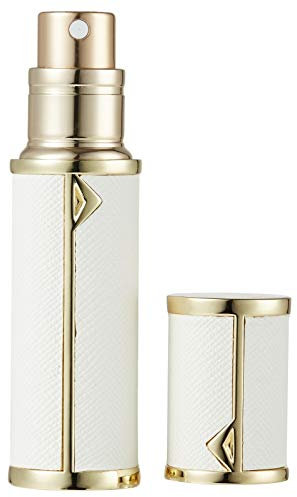 AsaNana Pulverizador de perfume rellenable, tecnología de llenado sin embudo, vaporizador vacío para viajes o bolso de mano, 5 ml (dorado-blanco)