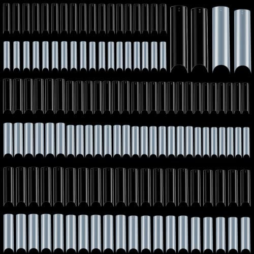 1000 Pièces Tips d'Ongles Demi-Couverture Extra Longs de Courbe C, Tips de Faux Ongles Français Carrés Droits Longs pour Faux Ongles en Acrylique, Transparent, Naturel