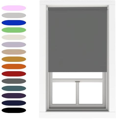 Dark Grey Blackout Roller Blind Metal Fittings Trimmable UV Protection Thermal Properties Premium Fabric Home Office Bedroom Kids Room Child Safe Easy Fit Grey 120cm Width x 160cm Drop